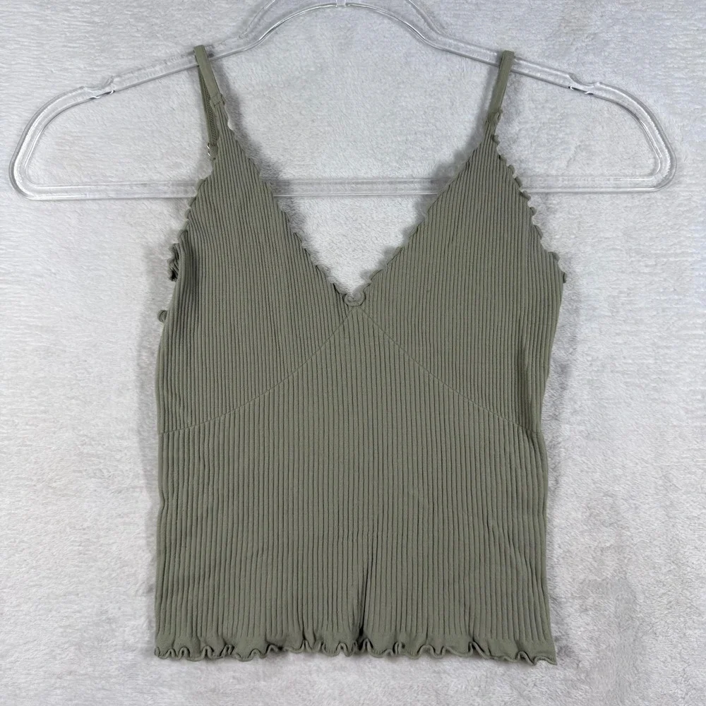 Intimately Free People Sage Green Ribbed Lettuce Edge Brami Tank Top XS/S